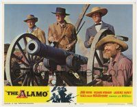 6g053 ALAMO LC #2 R67 close up of John Wayne, Richard Widmark & Laurence Harvey by cannon!