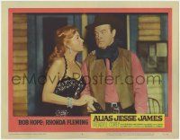 6g055 ALIAS JESSE JAMES LC #4 '59 close up of outlaw Bob Hope glaring at sexy Rhonda Fleming!