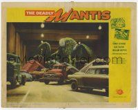 6g182 DEADLY MANTIS LC #4 '57 great image of giant insect on highway demolishing cars in its path!