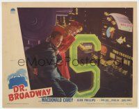6g212 DR. BROADWAY LC '42 Macdonald Carey & Jean Phillips on neon sign high up on building!