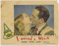6g331 I MARRIED A WITCH LC '42 best romantic c/u of sexy Veronica Lake kissing Fredric March!
