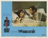 6g435 LIVE & LET DIE LC #4 '73 Roger Moore as James Bond in bed staring at sexy Jane Seymour!