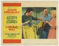 6g466 LOVING YOU LC #7 '57 Wendell Corey & woman give Elvis Presley a cool cowboy outfit!