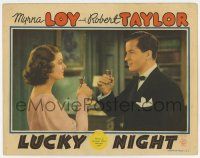 6g469 LUCKY NIGHT LC '39 sexy gambler Myrna Loy & Joseph Allen toasting with tiny glasses!