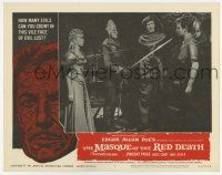 6g497 MASQUE OF THE RED DEATH LC #7 '64 Vincent Price & Jane Asher with guards, Roger Corman!