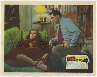 6g574 NO WAY OUT LC #7 '50 Stephen McNally stares at sexy Linda Darnell laying on couch!