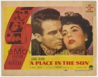 6g624 PLACE IN THE SUN LC '51 best close portrait of Montgomery Clift & sexy Elizabeth Taylor!