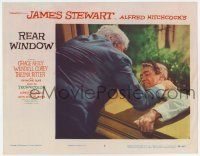 6g022 REAR WINDOW LC #3 '54 Alfred Hitchcock, Raymond Burr pushes Jimmy Stewart out of window!