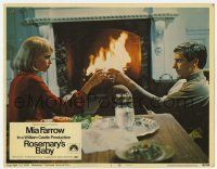 6g681 ROSEMARY'S BABY LC #3 '68 Mia Farrow & John Cassavetes toasting by fire, Roman Polanski!