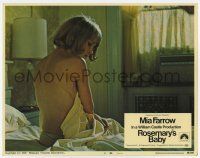 6g682 ROSEMARY'S BABY LC #8 '68 Mia Farrow naked in bed showing her wounds, Roman Polanski classic