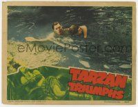 6g802 TARZAN TRIUMPHS LC '43 heroic Johnny Weissmuller saves guy from crocodile in river!