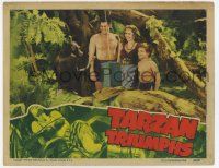 6g803 TARZAN TRIUMPHS LC '43 Johnny Weissmuller, Sheffield & Frances Gifford laugh at chimpanzee!