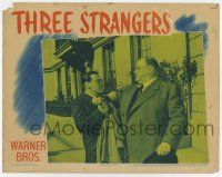 6g855 THREE STRANGERS LC '46 Peter Lorre tries to stop big Sydney Greenstreet on his own!