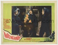 6g966 WITCHCRAFT LC #8 '64 Lon Chaney Jr. & two women in hooded robes by flaming cauldron!