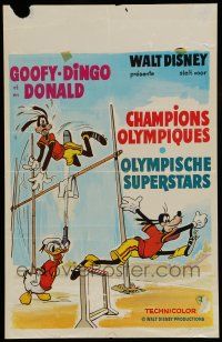 6j154 SUPERSTAR GOOFY Belgian '72 Disney, art of Goofy hurdling w/Olympic torch!