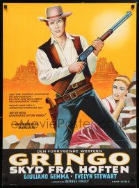 6j232 ADIOS GRINGO Danish '66 cool art of cowboy Giuliano Gemma with gun, spaghetti western!