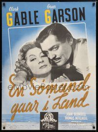 6j233 ADVENTURE Danish '48 close up of Clark Gable kissing pretty Greer Garson!