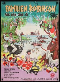 6j272 SWISS FAMILY ROBINSON Danish '49 great art of children riding ostrich & turtle, Lundvald!