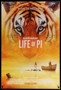 6j192 LIFE OF PI advance DS English 1sh '12 Suraj Sharma, Irrfan Khan, cool image of tiger on boat