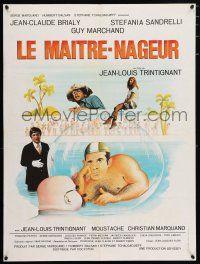 6j169 LE MAITRE-NAGEUR French 24x32 '79 Jean-Louis Trintignant, cool wacky art of guy in bubble!