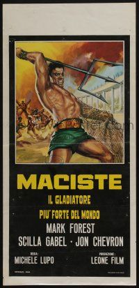 6j496 COLOSSUS OF THE ARENA Italian locandina R67 cool art of Mark Forest as Maciste with trident!