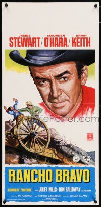 6j548 RARE BREED Italian locandina '66 art of Texas leader James Stewart, Maureen O'Hara & Keith!