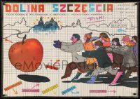 6j313 DOLINA SZCZESCIA Polish 27x38 '83 bizarre Andrzej Pagowski art of crowd chasing apple!