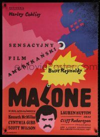 6j330 MALONE Polish 27x37 '87 Burt Reynolds is ex-cop, wild Jan Mlodozeniec maching gun art!