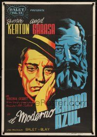 6j073 BOOM IN THE MOON Spanish '46 art of Buster Keaton with hat and beard by Josep Renau Berenguer!