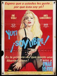 6j096 SOY LIBRE Mexican poster '92 wonderful artwork of sexy woman wearing fishnet stockings!