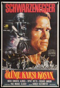 6j068 RUNNING MAN Turkish '87 huge close up art of Arnold Schwarzenegger, different!