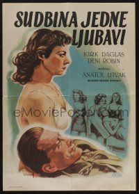 6j583 ACT OF LOVE Yugoslavian 20x28 '54 different artwork of Kirk Douglas, Dany Robin!