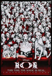 6k005 101 DALMATIANS teaser DS 1sh '96 Walt Disney live action, wacky image of dogs in theater!