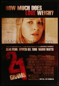 6k009 21 GRAMS advance 1sh '03 Sean Penn, cool title design, image of Naomi Watts!!