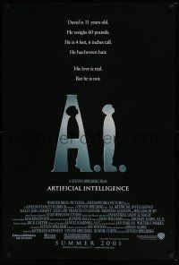 6k013 A.I. ARTIFICIAL INTELLIGENCE advance 1sh '01 Spielberg, Haley Joel Osment, Jude Law!