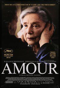6k038 AMOUR DS 1sh '12 Jean-Louis Trintignant, Emmanuelle Riva, image of old woman held by ears!