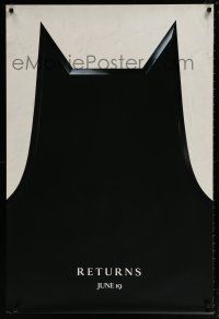 6k062 BATMAN RETURNS dated teaser DS 1sh '92 Tim Burton, cool shadowy bat image!