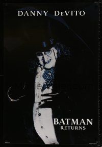 6k064 BATMAN RETURNS undated teaser 1sh '92 close-up of Danny DeVito as the Penguin, Tim Burton!
