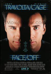 6k210 FACE/OFF advance DS 1sh '97 John Travolta and Nicholas Cage switch faces, John Woo sci-fi!