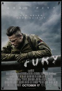6k230 FURY advance DS 1sh '14 great image of soldier Brad Pitt, war never ends quietly!