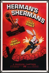 6k276 HERMAN'S SHERMANS Kilian 1sh '88 great image of Roger Rabbit running from Baby Herman in tank