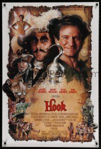 6k286 HOOK DS 1sh '91 art of pirate Dustin Hoffman & Robin Williams by Drew Struzan!
