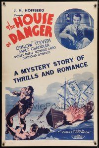 6k289 HOUSE OF DANGER 1sh '34 Onslow Stevens, Janet Chandler, a mystery of thrills & romance!