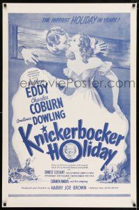 6k359 KNICKERBOCKER HOLIDAY 1sh R40s art of Nelson Eddy in stocks kissing Constance Dowling!