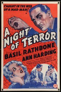 6k395 LOVE FROM A STRANGER 1sh R42 Basil Rathbone, Agatha Christie, A Night of Terror!