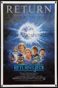 6k559 RETURN OF THE JEDI 1sh R85 George Lucas classic, montage art by Tom Jung!