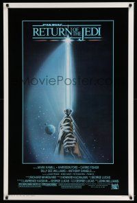 6k558 RETURN OF THE JEDI 1sh '83 George Lucas classic, art of hands holding lightsaber!