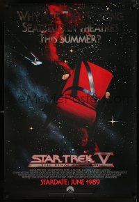 6k674 STAR TREK V foil title advance 1sh '89 The Final Frontier, image of theater chair w/seatbelt!