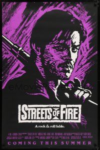 6k003 STREETS OF FIRE purple style advance 1sh '84 Walter Hill, cool dayglo Riehm art!