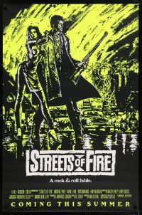 6k002 STREETS OF FIRE yellow style advance 1sh '84 Walter Hill, cool dayglo Riehm art!